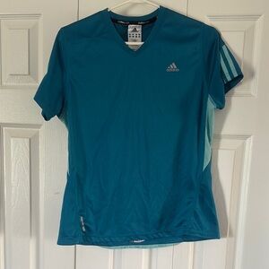 Adidas Teal V-Neck Sports Tee